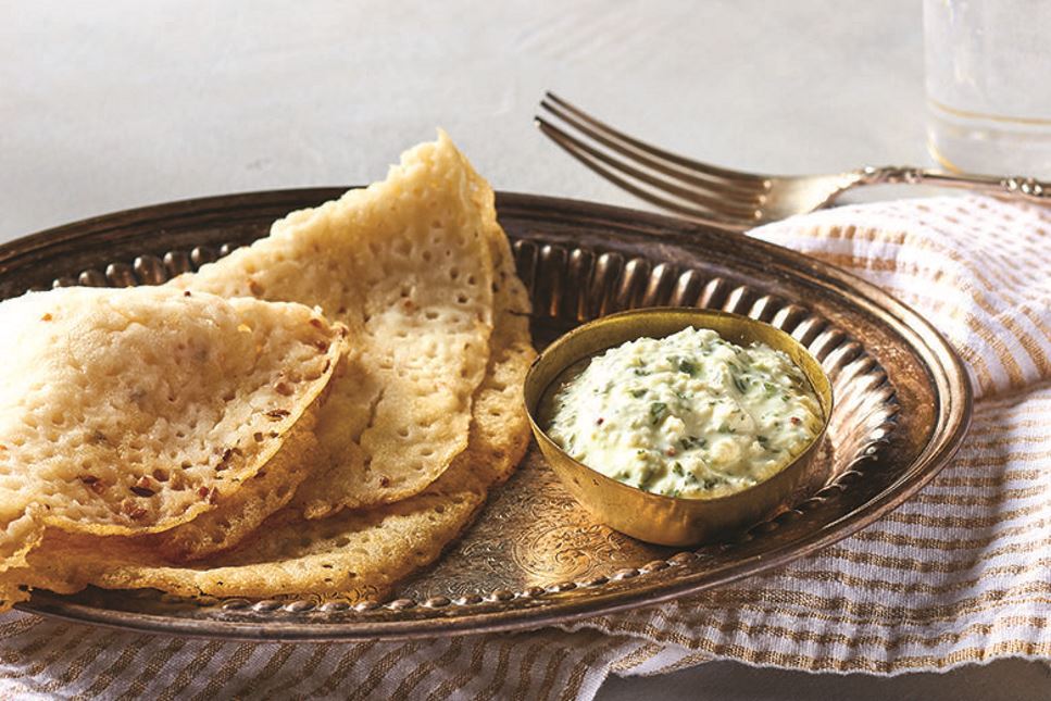 Rice dosai with coconut chutney